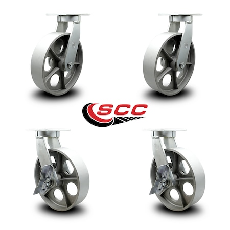 Service Caster 10 Inch Heavy Duty Semi Steel Cast Iron Wheel Swivel Caster Set with 2 Brakes SCC-KP92S1030-SSR-2-SLB-2